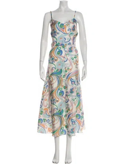 Pre-owned La Prestic Ouiston Silk Midi Length Dress In Neutrals