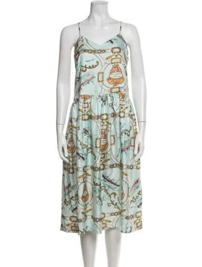 Pre-owned La Prestic Ouiston Silk Midi Length Dress W/ Tags In Blue