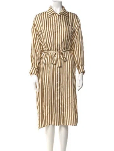 Pre-owned La Prestic Ouiston Silk Midi Length Dress W/ Tags In Gold