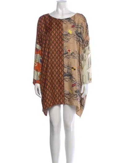 Pre-owned La Prestic Ouiston Silk Mini Dress In Brown