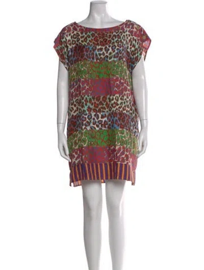 Pre-owned La Prestic Ouiston Silk Mini Dress In Green