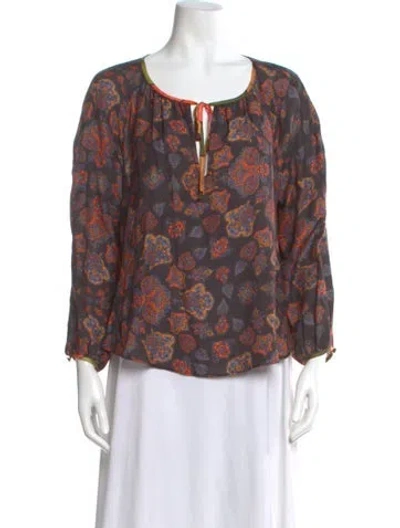 Pre-owned La Prestic Ouiston Silk Paisley Print Blouse In Multi