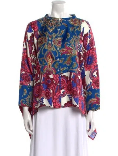 Pre-owned La Prestic Ouiston Silk Paisley Print Blouse W/ Tags In Blue
