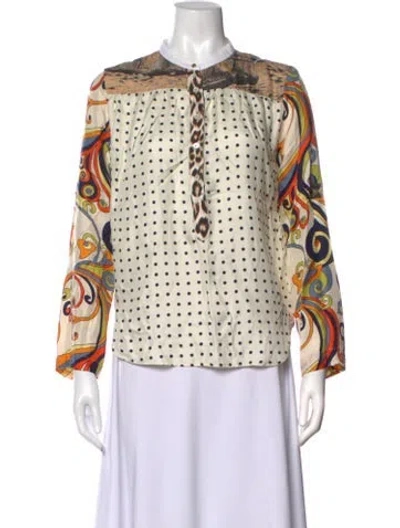 Pre-owned La Prestic Ouiston Silk Patterned Blouse In Neutrals
