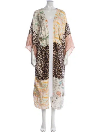 Pre-owned La Prestic Ouiston Silk Patterned Robe In Neutrals