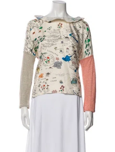 Pre-owned La Prestic Ouiston Silk Patterned Top In White