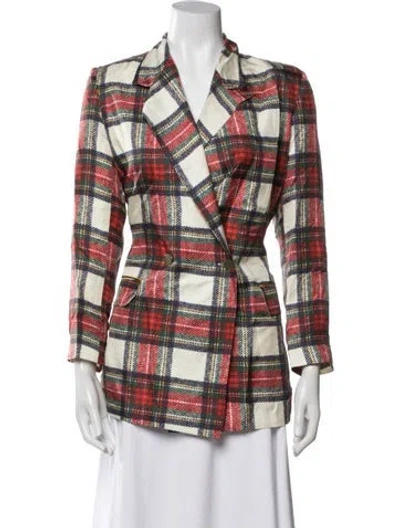 Pre-owned La Prestic Ouiston Silk Plaid Print Blazer In Red