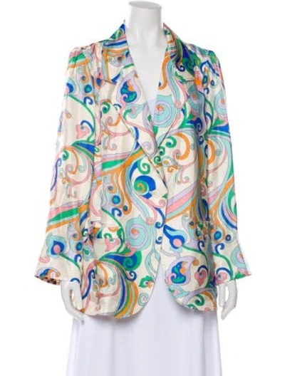 Pre-owned La Prestic Ouiston Silk Printed Blazer In Multi