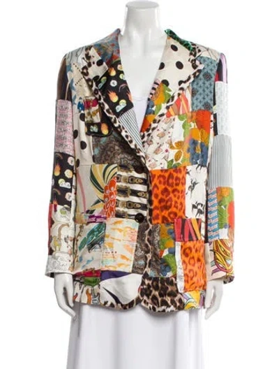 Pre-owned La Prestic Ouiston Silk Printed Blazer W/ Tags In Neutral