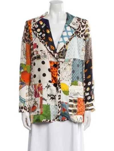Pre-owned La Prestic Ouiston Silk Printed Blazer W/ Tags In Neutral