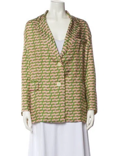 Pre-owned La Prestic Ouiston Silk Printed Blouse In Green