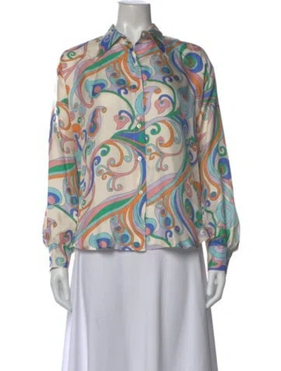 Pre-owned La Prestic Ouiston Silk Printed Blouse In Multi