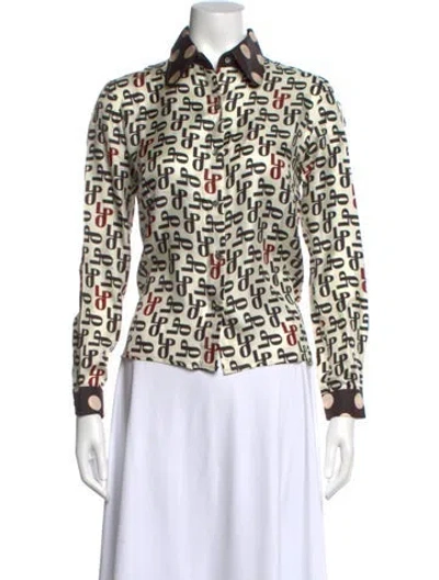 Pre-owned La Prestic Ouiston Silk Printed Blouse In Multi