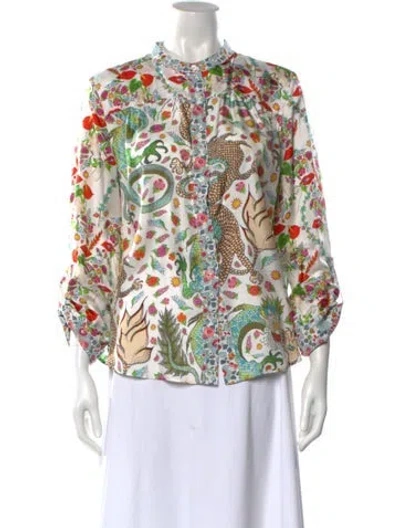 Pre-owned La Prestic Ouiston Silk Printed Blouse In Neutral