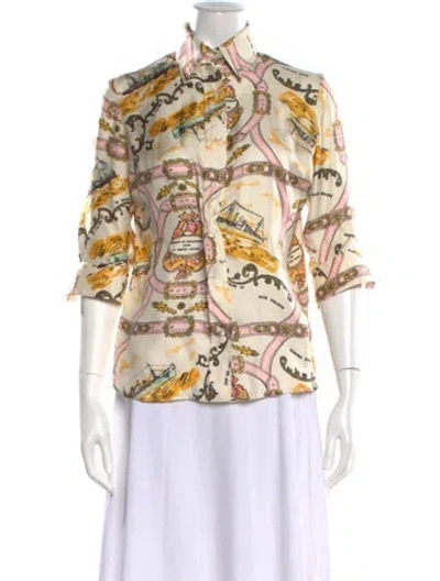Pre-owned La Prestic Ouiston Silk Printed Blouse In Neutral