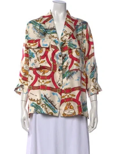 Pre-owned La Prestic Ouiston Silk Printed Blouse In Neutral