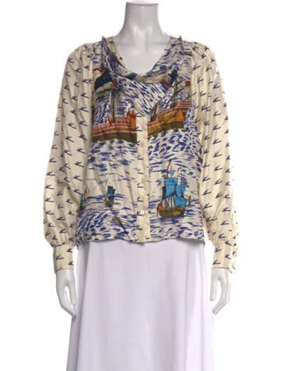 Pre-owned La Prestic Ouiston Silk Printed Blouse In Neutral