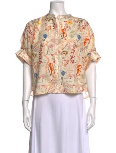 Pre-owned La Prestic Ouiston Silk Printed Blouse In Neutrals
