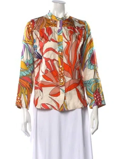 Pre-owned La Prestic Ouiston Silk Printed Blouse In Orange