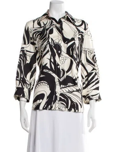 Pre-owned La Prestic Ouiston Silk Printed Blouse W/ Tags In Black