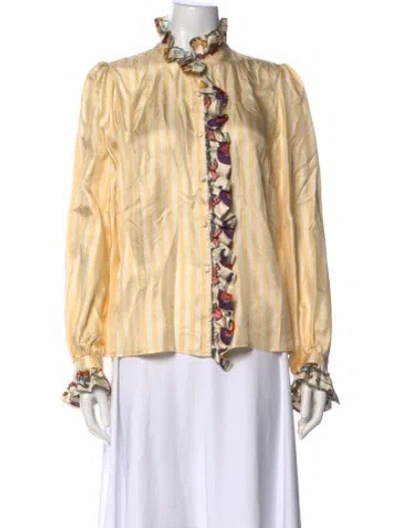 Pre-owned La Prestic Ouiston Silk Printed Blouse W/ Tags In Multi