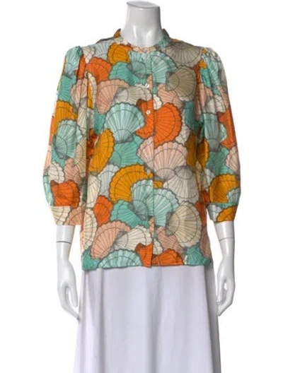 Pre-owned La Prestic Ouiston Silk Printed Blouse W/ Tags In Multi