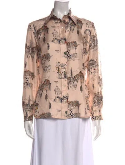 Pre-owned La Prestic Ouiston Silk Printed Blouse W/ Tags In Multi