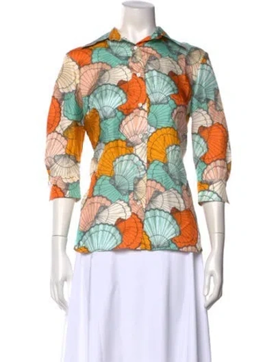 Pre-owned La Prestic Ouiston Silk Printed Blouse W/ Tags In Orange