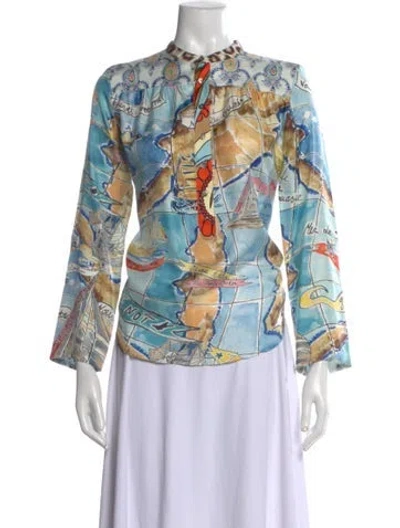 Pre-owned La Prestic Ouiston Silk Printed Blouse In White