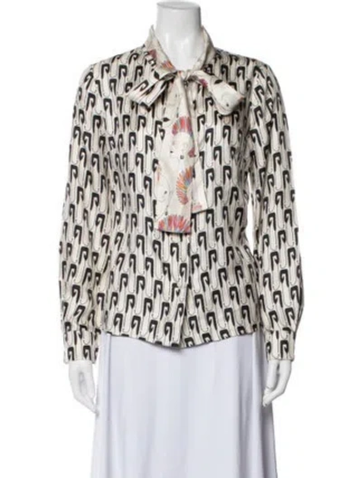 Pre-owned La Prestic Ouiston Silk Printed Blouse In White