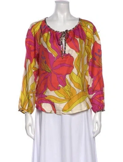 Pre-owned La Prestic Ouiston Silk Printed Blouse In Yellow
