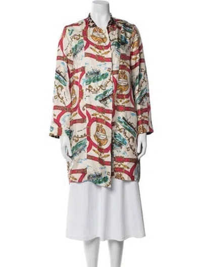 Pre-owned La Prestic Ouiston Silk Printed Coat In Neutral