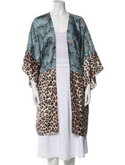 Pre-owned La Prestic Ouiston Silk Printed Robe In Blue