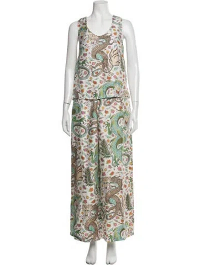 Pre-owned La Prestic Ouiston Silk Printed Set In White