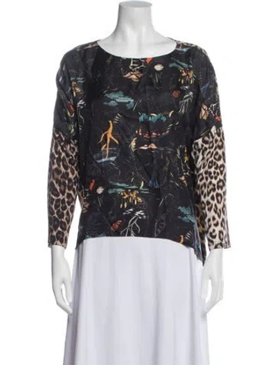 Pre-owned La Prestic Ouiston Silk Printed Top In Blue