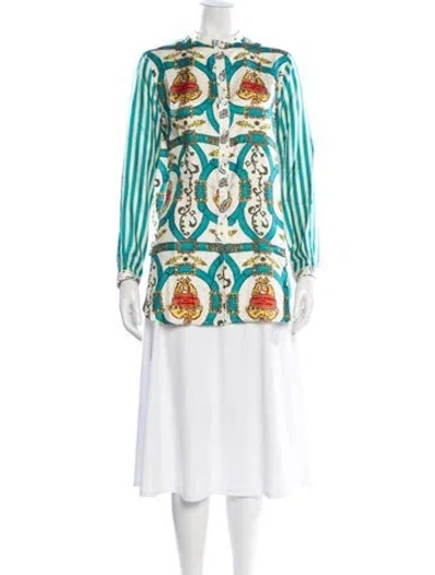 Pre-owned La Prestic Ouiston Silk Printed Top In Multi