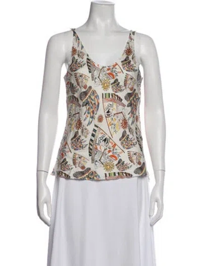Pre-owned La Prestic Ouiston Silk Printed Top In Multicolor
