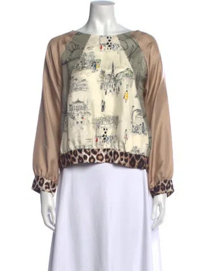 Pre-owned La Prestic Ouiston Silk Printed Top In Neutral