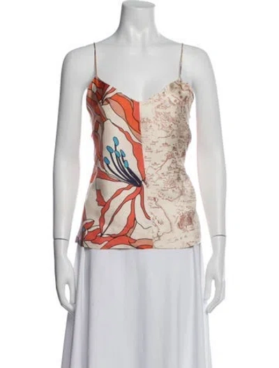 Pre-owned La Prestic Ouiston Silk Printed Top In Neutral