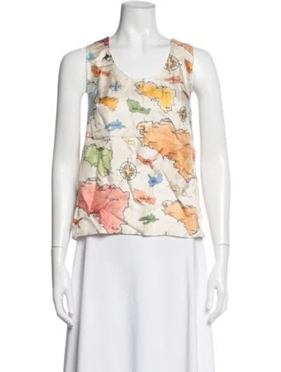 Pre-owned La Prestic Ouiston Silk Printed Top In Neutrals
