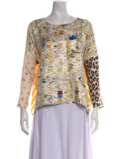 Pre-owned La Prestic Ouiston Silk Printed Top In Neutrals