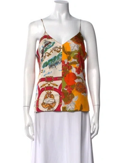 Pre-owned La Prestic Ouiston Silk Printed Top In Orange