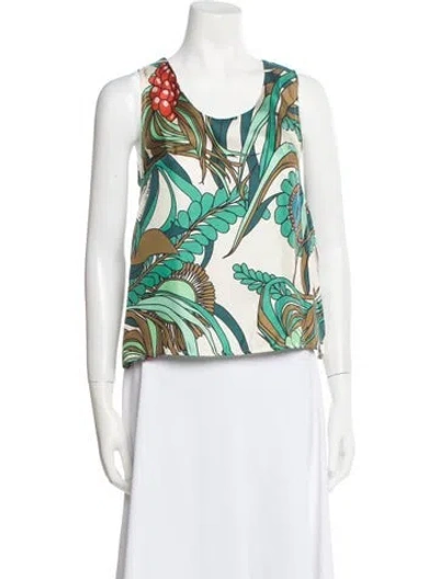 Pre-owned La Prestic Ouiston Silk Printed Top W/ Tags In Green