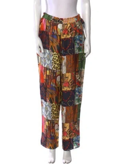 Pre-owned La Prestic Ouiston Silk Straight Leg Pants In Multi