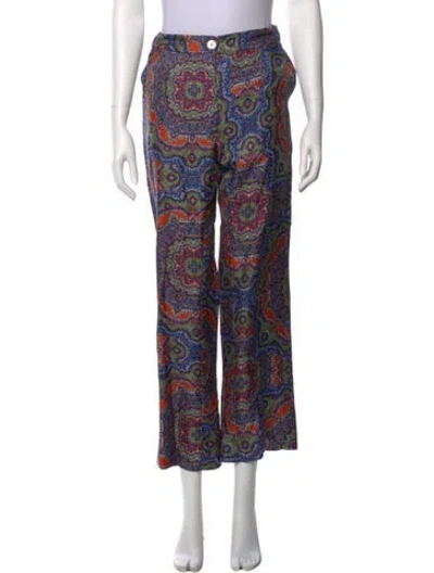 Pre-owned La Prestic Ouiston Silk Straight Leg Pants In Multi