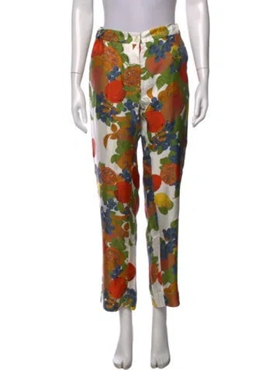 Pre-owned La Prestic Ouiston Silk Straight Leg Pants In Multicolor