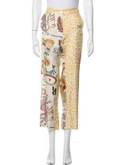 Pre-owned La Prestic Ouiston Silk Straight Leg Pants In Neutrals