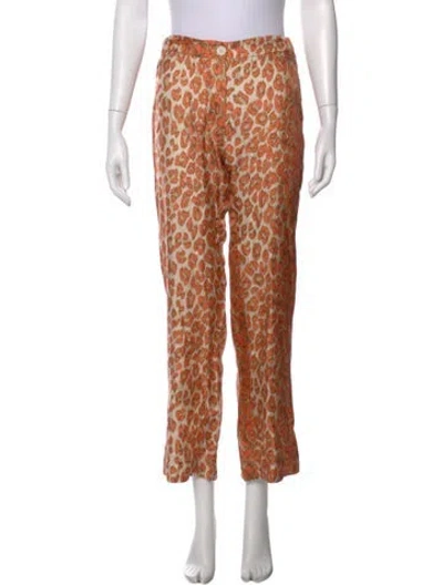 Pre-owned La Prestic Ouiston Silk Straight Leg Pants In Orange