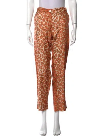 Pre-owned La Prestic Ouiston Silk Straight Leg Pants In Orange