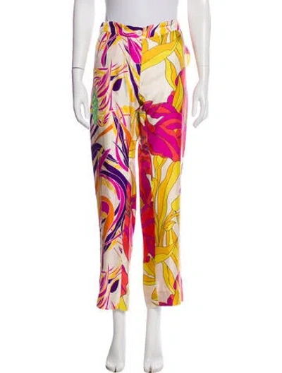 Pre-owned La Prestic Ouiston Silk Straight Leg Pants In Yellow
